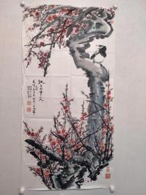 保真书画，陈侃如《花鸟》作品一幅，纸本画心，尺寸：132*66，