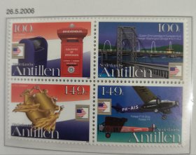 Davo1荷属安的列斯2006年华盛顿国际集邮展览 国旗 星条旗 新 4全+小型张 外国邮票
