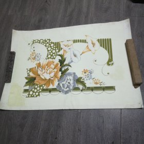 印花枕巾牡丹图案底稿