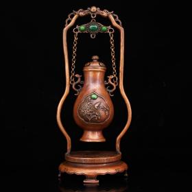 旧藏珍藏老纯铜纯手工打造镶嵌宝石吊瓶
重455克   高26厘米  宽11厘米