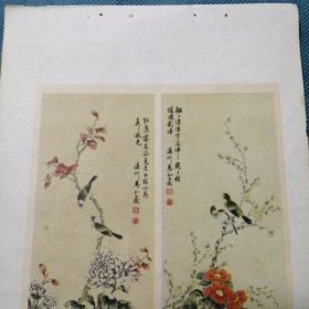 年画缩样散页：《花卉小鸟对屏》