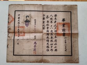 民国毕业证书一套（带有党旗珠算结业证书）