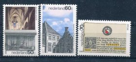 hl205外国邮票荷兰邮票1986年乌德勒支大教堂竣工教堂内厅 3全 新