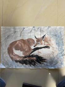 狐狸画 字画 纯手绘 国画 横幅 作品