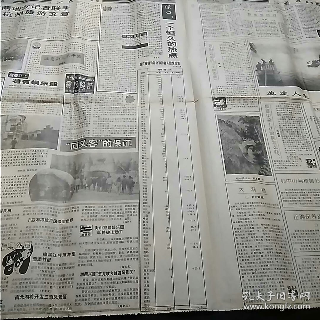 江南游周报1995年3月10日 浙江省首例因统计数据引起名誉权官司-萧山宾馆状告省统计局、成龙当上香港旅游大使、缙云重建玉虚宫……