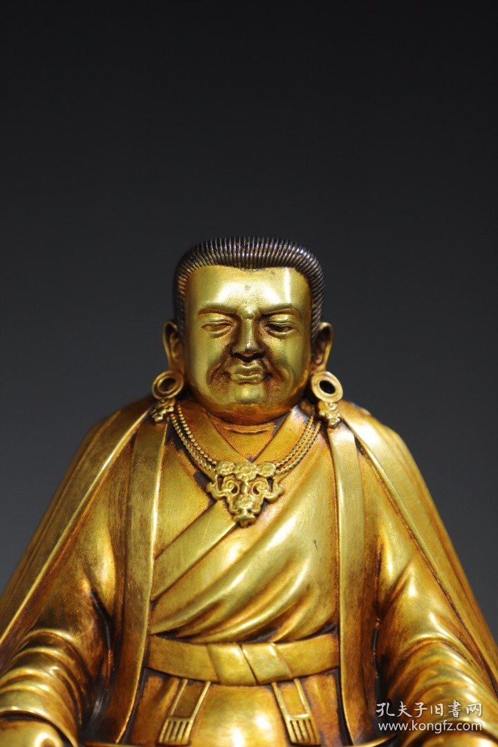 西藏收紫铜鎏金上师佛造像