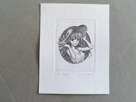 11日本动漫萌 美少女铜版画 2020年刷印 尺寸：12.3*15.8cm 品相如图