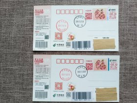 2片原地:家乡包裹蛇年邮资签明信片首日实寄片