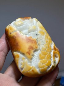 立体雕！！和田玉白玉山水件手把件，玉质细腻