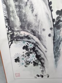 《李恒杰款美术作品:炑耀金菊图》画芯长98cm，宽48cm，手工装裱，卷筒发货！（千泉）