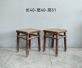 清代榆木方凳一对，明式圆包圆造型漂亮，全品！