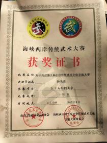 海峡两岸第五届中华传统武术文化交流大赛，女子A组四类拳，二等奖