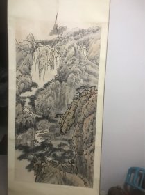 书画家，张建中，四尺山水立轴，揭裱过