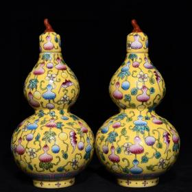 清代瓷器精品老货收藏 乾隆粉彩爬花葫芦瓶