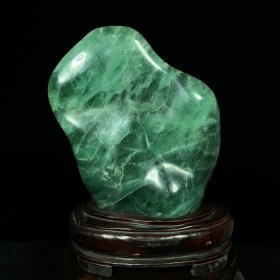 绿色萤石摆件 天然原石打磨 带座高23×16×6.5厘米 重4公斤