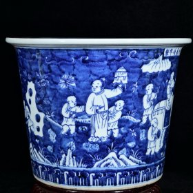 大明嘉靖年制青花婴戏图纹花盆 高27.7径36厘米2