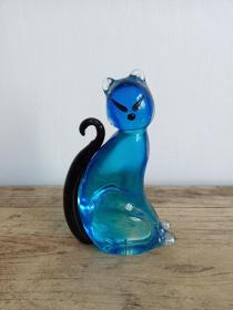 蓝料琉璃猫摆件