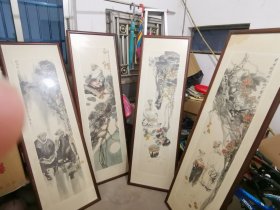 人物画，四条屏，有点年份，品相如图，看好下单，远的不包框，只寄画心，近的自提。