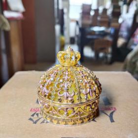 韩系景泰蓝合金掐丝珐琅皇冠首饰盒婚戒盒，全新正品。