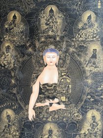 花梨木镶嵌瓷板画落地大插屏释迦牟尼佛