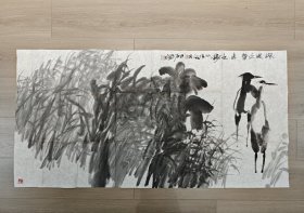 著名书画家 陕西省美术家协会副主席 巨石 画作 大写意花鸟 尺寸69 *138cm