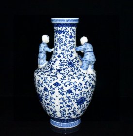 清代乾隆回流瓷青花缠枝花卉五子登科瓶【31.8x22cm】