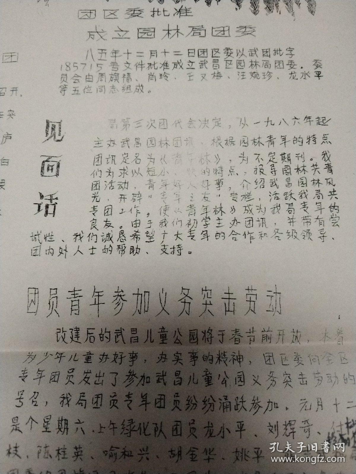 青年林创刊号-团委油印报纸