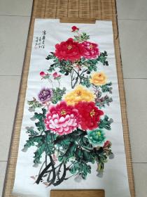 中国花鸟协会国画协会会员陈芬清牡丹手绘真迹138*68厘米收藏牡丹