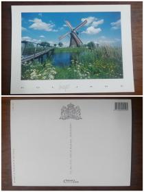 外国明信片   荷兰原版，小孩堤防风车  品如图 .