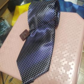 【未使用】VALENTINO MARY华伦天奴·马瑞100%真丝领带（深篮白点）