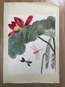 齐白石 荷花蜻蜓 1959年宣传画一张 尺寸：38.5*26.5cm