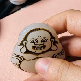 仿古古玉弥勒佛图案雕刻精美绝伦包浆厚重