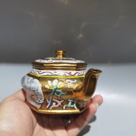 旧藏紫砂壶描金六方彩绘壶中国宜兴精工班