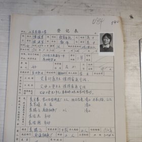 1977年教师登记表：陆进男 英雄小学/工农人民公社 贴有照片