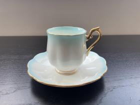 西洋欧洲茶杯咖啡杯碟子2件套英国制 骨瓷Royal Albert湖绿 花朵铃兰渐变色
