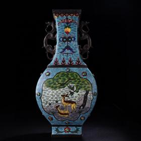 珍品旧藏收纯铜珐琅彩  景泰蓝工艺镶嵌宝石花瓶一个
品相保存完好  工艺精湛  造型独特精美
重3980克  高49厘米 宽19厘米