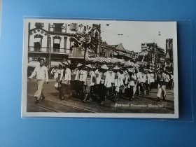 489老明信片，上海庙会节日舞龙明信片，照片版明信片，1920年明信片