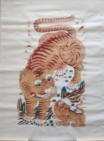 特大木版年画版画山林猛虎*95*65cm*