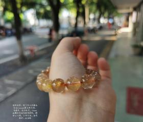 新品：招财进宝：纯天然全净体金发晶13mm正圆大珠男士手钏，晶体净，莹润起光，宝光强，13mm正圆金发晶发丝顺黄艳，总重46.93克，上身大气，金光招财，难得大珠金发晶手钏， ～不刀价藏