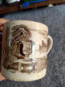 民国左右 外国定制瓷制大茶杯，外国城堡图案，8.4*12*8.1cm