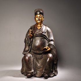 珍品旧藏收纯铜紫铜高浮雕錾刻雕花鎏金文昌帝君像一尊， 重8公斤高36厘米宽20厘米