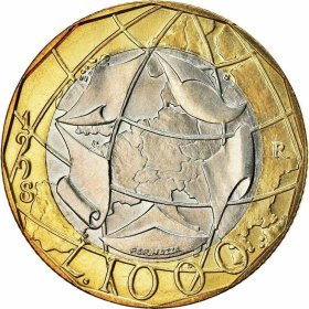 意大利1000里拉硬币 1997-1998年 直径27MM双色币