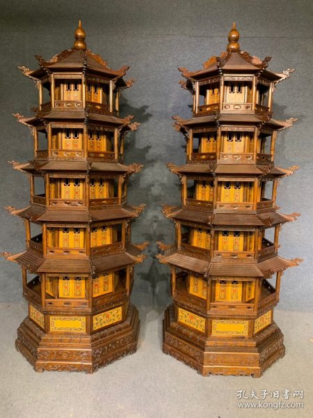清代黄花梨雕填玲珑塔古董明清木器
