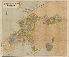 古地图1920-1922 青岛市街壹览图。纸本大小150.11*182.96厘米。宣纸艺术微喷复制。