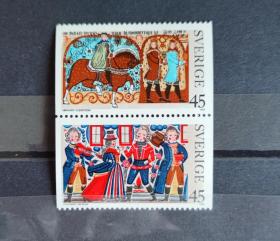 瑞典邮票 1973 圣诞节日 2枚新连票