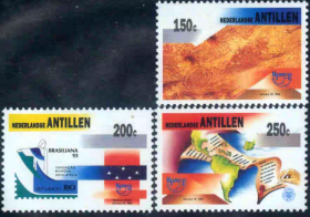 DAVO1荷属荷属安德烈斯邮票1993年 美洲邮盟联发/洞穴画/国旗/西葡中南美地图 新 3全