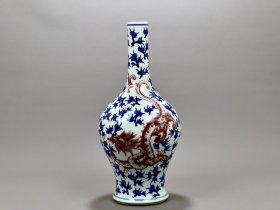 清雍正青花釉里红龙纹橄榄瓶 古玩古董古瓷器老货收藏