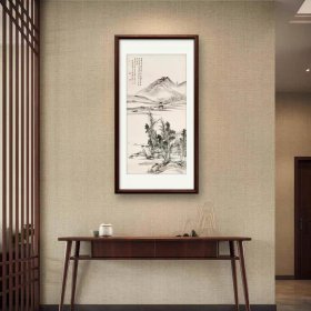 宗士福 疏林远山 镜框65x125厘米 茶室书房挂画