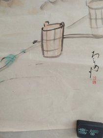 (9)回流手绘老画一幅，尺寸 100cmX31cm.印章落款，品相如图