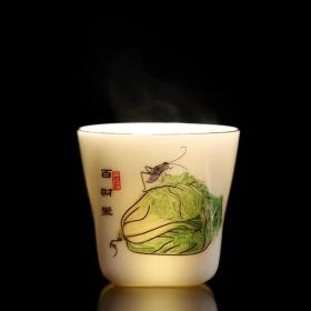 紫不语羊脂玉陶瓷大茶杯大白菜陶瓷品杯德化玉白瓷茶盏主人杯单个